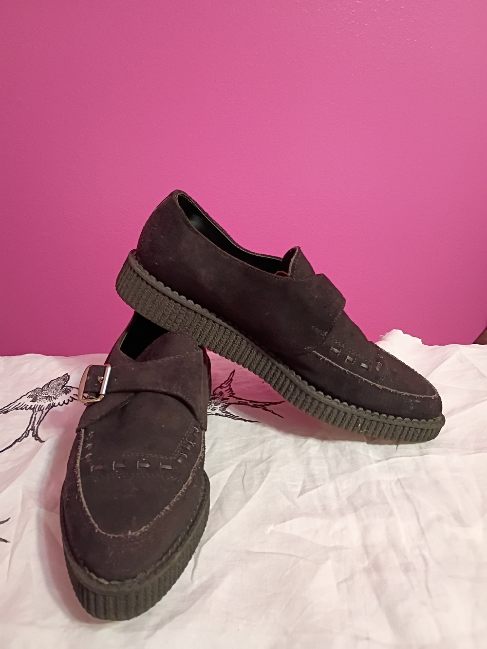 Men's Black Suede Creepers With Monk Strap Buckle